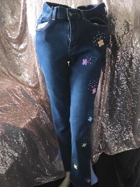 Levi's Dark Blue Straight Leg Jeans with Multicolor Floral Embroidery